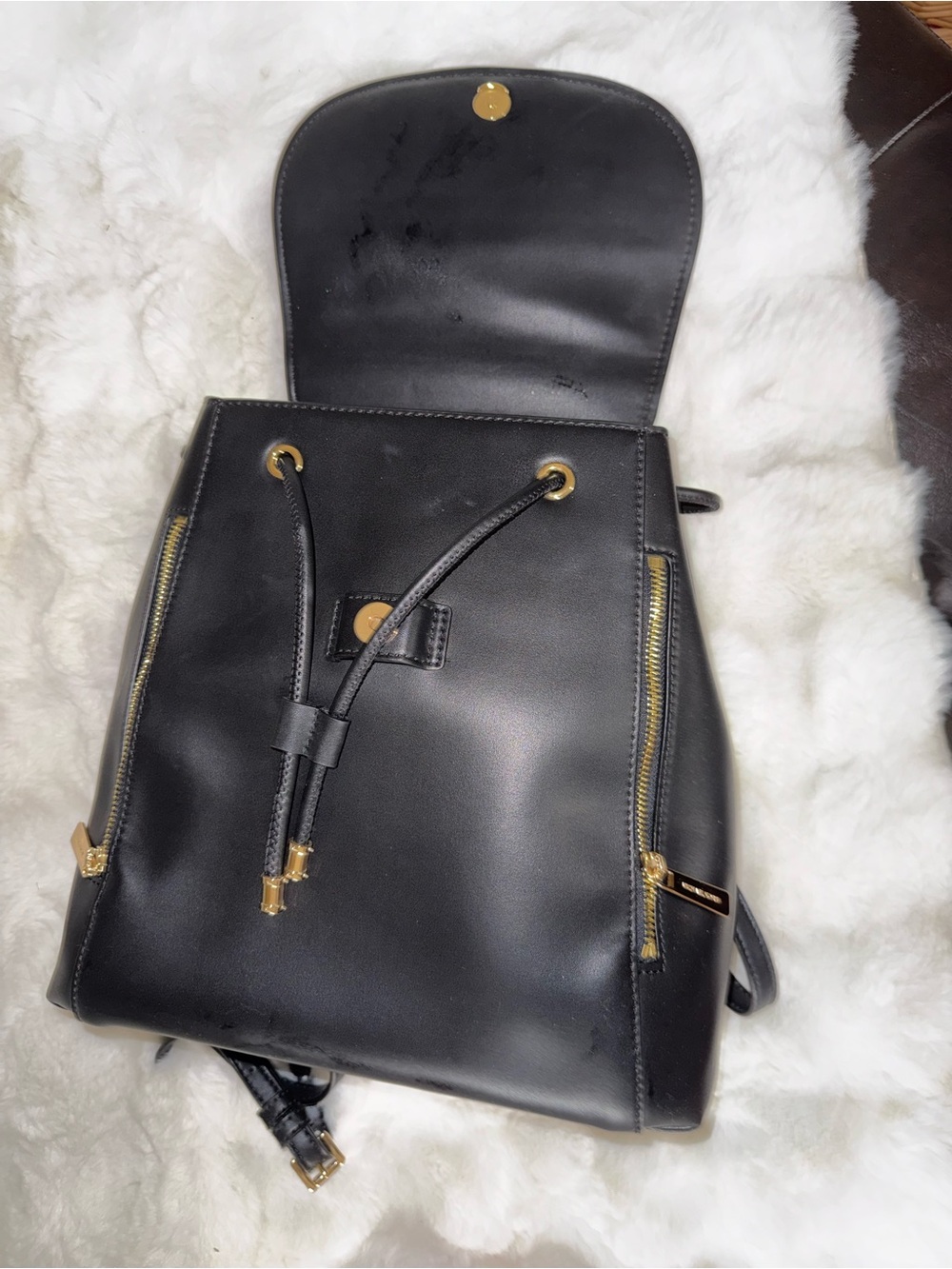 MICHAEL KORS Black Leather Backpack with Gold-Tone Zippers - Picture 7 of 7